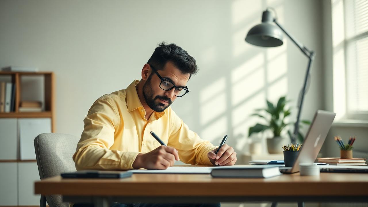 Trabalhador analisando notas fiscais e contrato de MEI