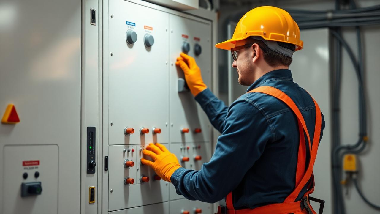 Eletricista trabalhando em painel de alta tensão, atividade com direito a adicional de periculosidade